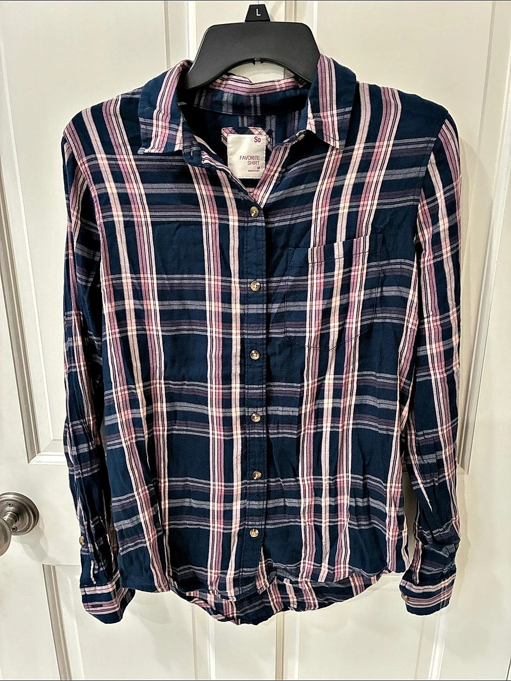 Favorite Shirt Plaid Button Down in Blue & Pink Size Small Like New